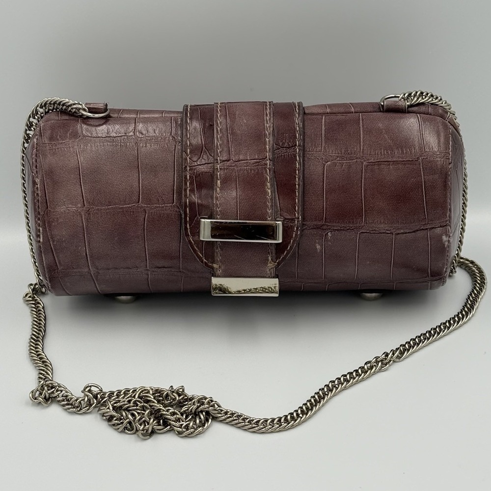 Liz Claiborne Faux Croc Barrel Bag Burgundy Chain Strap Clutch Purse Y2K Glam